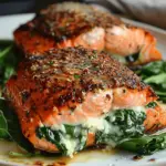 Blackened Salmon Stuffed with Spinach & Parmesan
