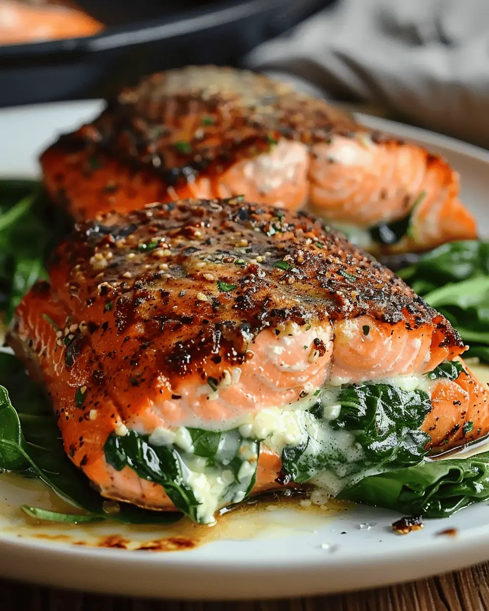 Blackened Salmon Stuffed with Spinach & Parmesan: A Juicy Delight