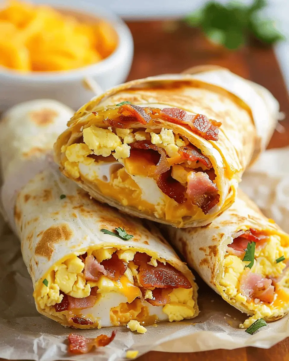 Bacon Egg and Cheese Breakfast Burritos with Turkey Bacon Bliss