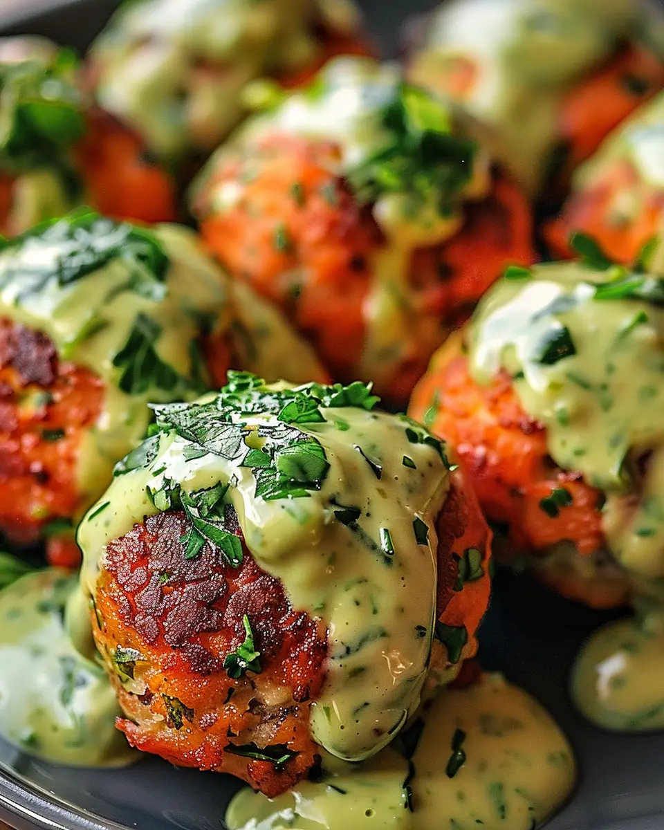 Salmon Balls: Easy Bites with Creamy Avocado Sauce Delight
