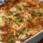 French Onion Chicken Orzo Casserole